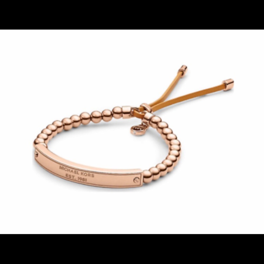 Michael Kors Rose Gold Plaque Beaded Bracelet
